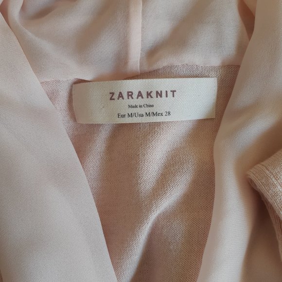 *NWOT* Zara Knit Soft Ballet Pink Rayon Chiffon Shawl Collar Cardigan Med - Picture 8 of 9